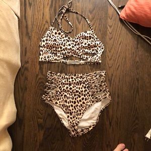 PINK VS high waisted leopard bikini set
